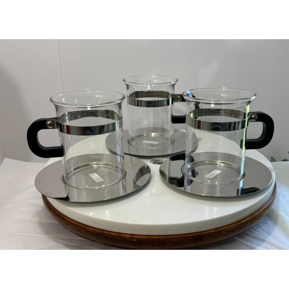 Vintage 1980s BODUM Chambord Espresso Cups & Saucers Set Of 4 MCM Danish Design